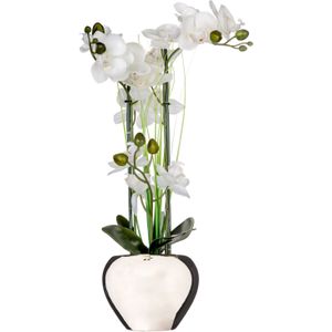 Atmosphera Orchidee bloem kunstplant - wit - H53 x B37 cm - in luxe zilveren pot