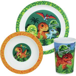 1x Kinder ontbijt set Jurassic World dinosaurus 3-delig van kunststof