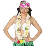 Carnaval verkleed set - Tropische Hawaii party - bucket hoedje wit - bloemenslinger wit - volwassenen