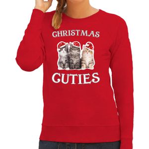 Kitten Kerstsweater / kersttrui Christmas cuties rood voor dames - Kerstkleding / Christmas outfit