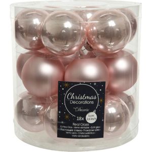 18x stuks kleine kerstballen lichtroze (blush) van glas 4 cm - mat/glans - Kerstboomversiering