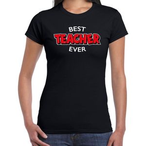 Best teacher ever / beste lerares cadeau t-shirt / shirt - zwart met rode en witte letters - voor dames - verjaardag / bedankje - cadeau juf / lerares / onderwijzeres / leerkracht