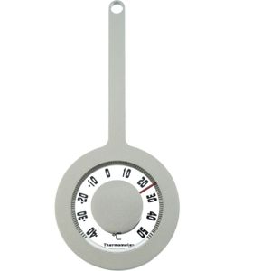 Binnen/buiten ronde thermometer grijs van aluminium 7.2 x 16 cm met zuignap - buitenthermometers / raamthermometer