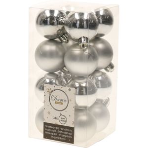 48x Zilveren kunststof kerstballen 4 cm - Mat/glans - Onbreekbare plastic kerstballen - Kerstboomversiering zilver