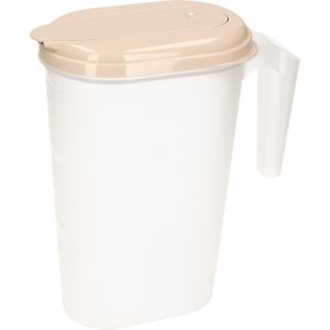 Waterkan/sapkan transparant/taupe met deksel 1.6 liter kunststof - Smalle schenkkan die in de koelkastdeur past