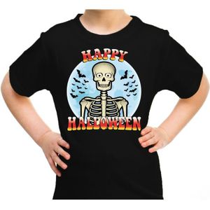Happy Halloween skelet verkleed t-shirt zwart voor kinderen - horror skelet shirt / kleding / kostuum