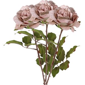 Top Art Kunstbloem roos Glamour - 3x - oud roze - satijn - 61 cm - kunststof steel - decoratie bloemen