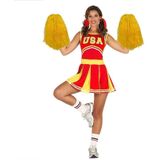 2x Stuks cheerball/pompom geel met ringgreep 33 cm - Cheerleader verkleed accessoires