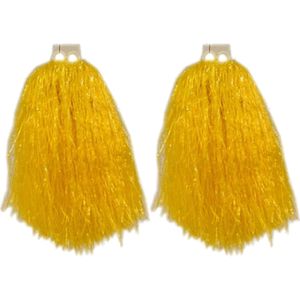 2x Stuks cheerball/pompom geel met ringgreep 33 cm - Cheerleader verkleed accessoires
