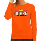 Koningsdag sweater Queen met gouden kroon - oranje - dames - koningsdag outfit / kleding