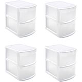 Set van 4x stuks ladeblokken/bureau organizers met 2 lades wit/transparant - 39 x 29 x 40 cm - Ladeblokken/organiserss kantoorartikelen/benodigdheden