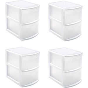 Set van 4x stuks ladeblokken/bureau organizers met 2 lades wit/transparant - 39 x 29 x 40 cm - Ladeblokken/organiserss kantoorartikelen/benodigdheden