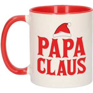 Cadeau kerstmok rood Papa Claus - 300 ml - keramiek - koffiemok / theebeker - Kerstmis - kerstcadeau papa / vader