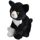 Pluche knuffel kat/poes zwart met wit van 13 cm - Speelgoed knuffelbeesten - Katten/poezen huisdieren