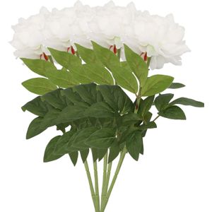 DK Design Kunstbloem pioenroos - 5x - wit - zijde - 71 cm - kunststof steel - decoratie bloemen