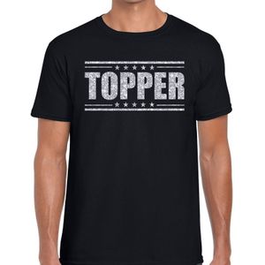 Zwart Topper shirt in zilveren glitter letters heren - Toppers dresscode kleding