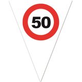 3x stuks leeftijd verjaardag vlaggenlijn met 50 jaar stopbord opdruk 5 meter - Plastic - 10-vlaggetjes per slinger - Feestartikelen/versiering