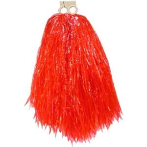 1x Stuks cheerball/pompom rood met ringgreep 33 cm - Cheerleader verkleed accessoires