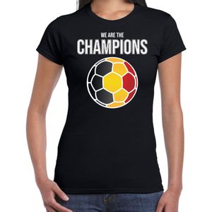 Belgie EK/ WK supporter t-shirt - we are the champions met Belgische voetbal - zwart - dames - kleding / shirt