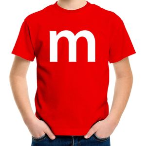 Letter M verkleed/ carnaval t-shirt rood voor kinderen - M en M carnavalskleding / feest shirt kleding / kostuum