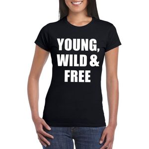Young, wild and free tekst t-shirt zwart dames