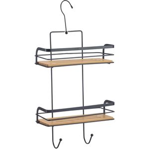 MSV doucherek hangend - 2-laags - bamboe hout - metaal - H49 cm - ophanghaak