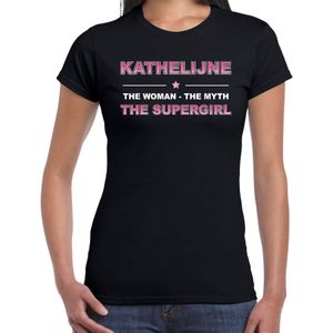 Naam cadeau Kathelijne - The woman, The myth the supergirl t-shirt zwart - Shirt verjaardag/ moederdag/ pensioen/ geslaagd