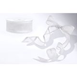 3x Hobby/decoratie witte chiffon sierlinten 2,5 cm/25 mm x 25 meter - Cadeaulinten chiffonlinten/ribbons - Witte linten - Hobbymateriaal benodigdheden - Verpakkingsmaterialen