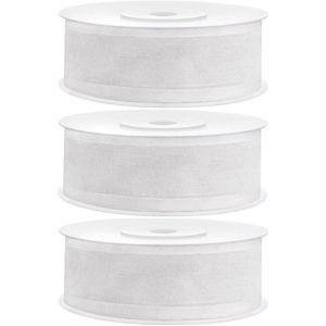 3x Hobby/decoratie witte chiffon sierlinten 2,5 cm/25 mm x 25 meter - Cadeaulinten chiffonlinten/ribbons - Witte linten - Hobbymateriaal benodigdheden - Verpakkingsmaterialen