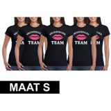 5x Vrijgezellenfeest Team t-shirt zwart dames Maat S