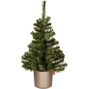 Mini kerstboom groen - in titanium grijze kunststof pot - 60 cm - kunstboom