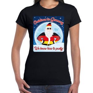 Fout Duitsland Kerst t-shirt / shirt - Christmas in Germany we know how to party - zwart voor dames - kerstkleding / kerst outfit