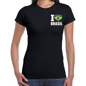 I love Brasil t-shirt zwart op borst voor dames - Brazilie landen shirt - supporter kleding