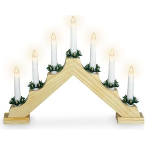 Kaarsenbrug - hout - met 7 LED - 41 x 5,5 x 30 cm