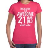 Awesome 21 year - geweldige 21 jaar cadeau t-shirt roze dames -  Verjaardag cadeau