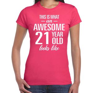 Awesome 21 year - geweldige 21 jaar cadeau t-shirt roze dames -  Verjaardag cadeau