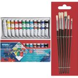Toppoint set van 12 tubes acrylverf voor kinderen met 6 schilder penselen - Schilderen set compleet