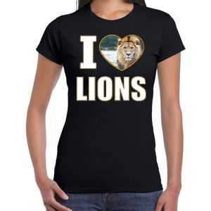 I love lions t-shirt met dieren foto van een leeuw zwart voor dames - cadeau shirt leeuwen liefhebber