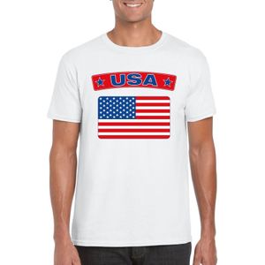 Amerika t-shirt met Amerikaanse vlag wit heren