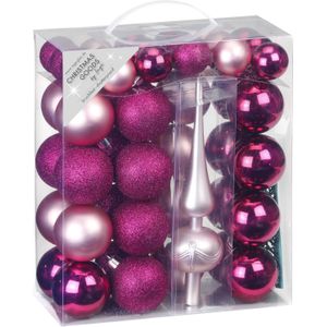 Inge Christmas Goods Kerstballen - 47st - kunststof mix roze 4-6cm