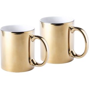 Bellatio Design Koffie mokken/bekers - 2x - keramiek - met oor - metallic goud - 350 ml