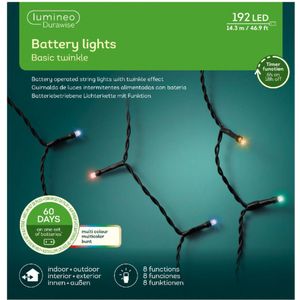 Lumineo Kerstverlichting - twinkelend - op batterij - gekleurd - 192 led lampjes - 1430 cm