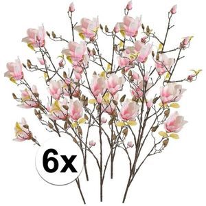 6x Roze kunst Magnolia tak 105 cm - Kunstbloemen