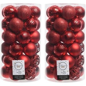 74x Kerst rode kunststof kerstballen 6 cm - Mix - Onbreekbare plastic kerstballen - Kerstboomversiering kerst rood