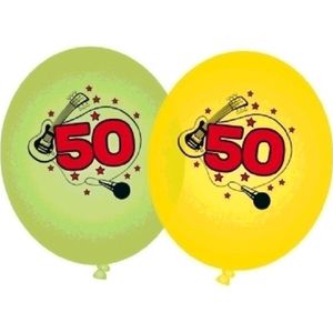 16x stuks Groene en gele ballonnen 50 jaar - Verjaardag leeftijdsversiering feestartikelen