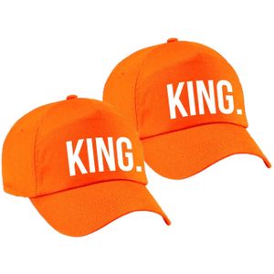 2x stuks king pet  / baseball cap oranje met witte bedrukking voor jongens - Holland / Koningsdag - feestpet / verkleedpet