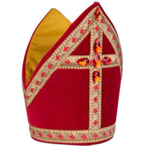 Sinterklaas kokermijter katoenfluweel luxe voor volwassenen - Sint kostuum accessoires