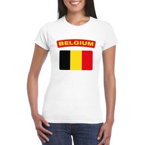 Belgie t-shirt met Belgische vlag wit dames