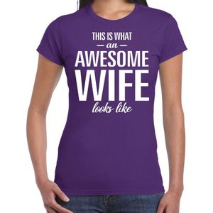 Awesome wife - geweldige vrouw / echtgenote cadeau t-shirt paars dames - Moederdag/ verjaardag cadeau