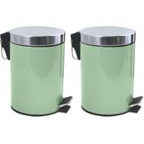 MSV Prullenbak/pedaalemmer - 2x - metaal - groen - 3 liter - 17 x 25 cm - Badkamer/toilet